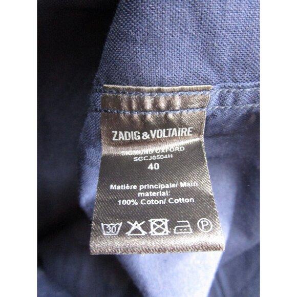 Zadig & Voltaire Shirt Medium Button Up Distressed Frayed Preppy 40 - Picture 10 of 11